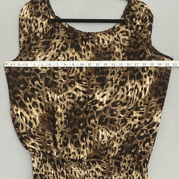 Retro 90s Womens Top L Sheer Leopard Print Off Shoulder Smocked Going Out Party - Picture 6 of 10